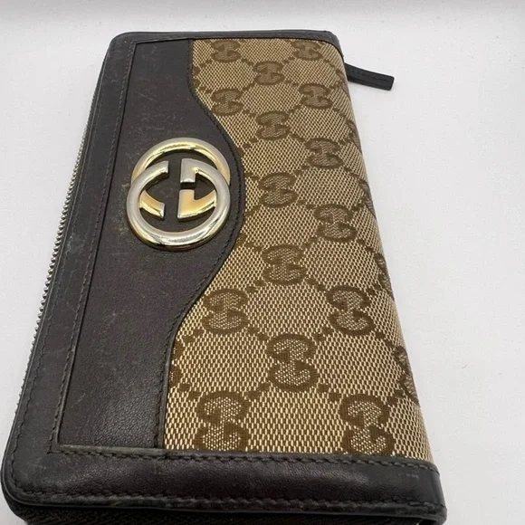Authentic Gucci GG Canvas Leather Zip Around Wallet Interlocking G - Picture 11 of 15